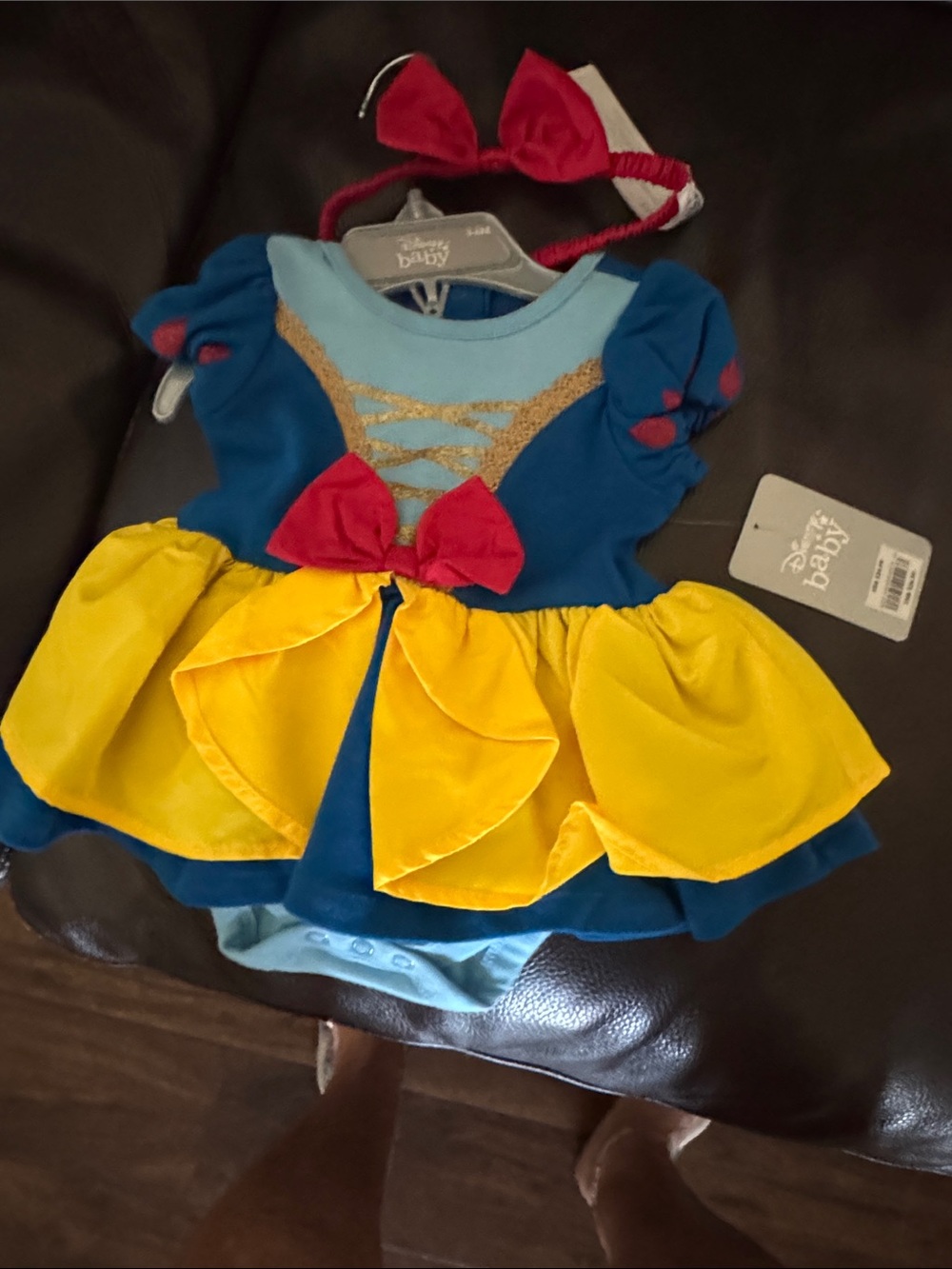 Disney Classic Princess Dress in Blue, Yellow & Red with Bow Headband